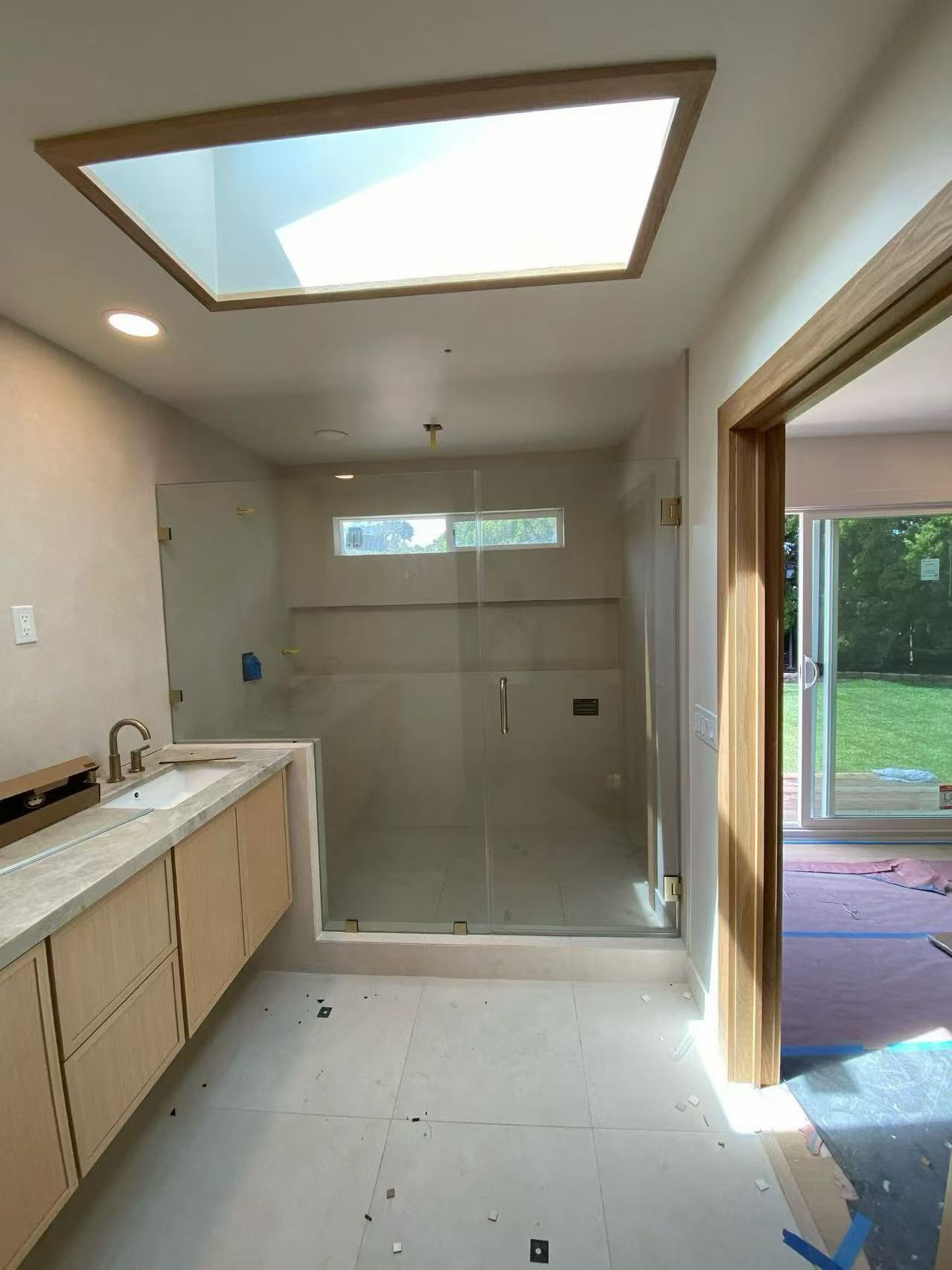 NIRVANA Shower Door with Notch - INLINE - Brushed Bronze